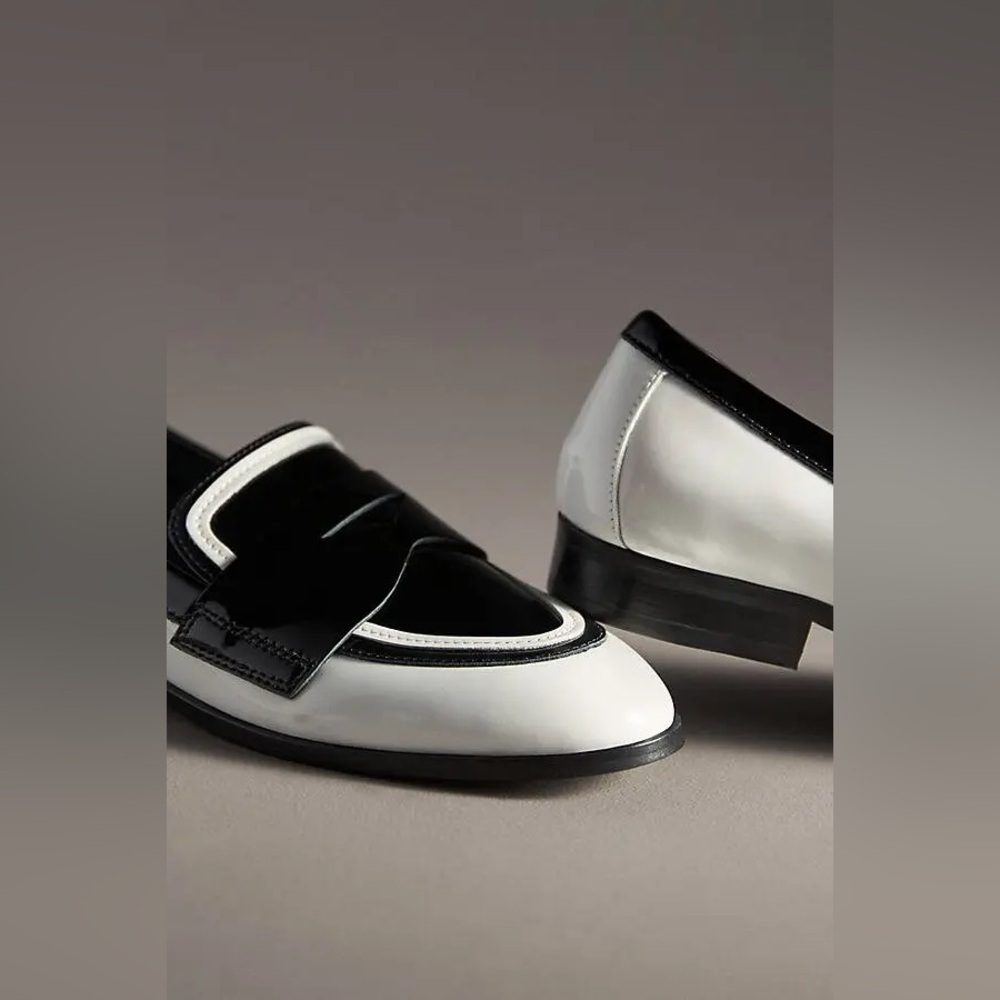 Cecelia New York Kali Black White Patent Leather Mod Academia Loafers 7 - Picture 4 of 8